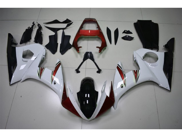 03-04 Glänzend Weiß & Rot Akzente R6 Motorrad Verkleidung 03-04 Glänzend Weiß & Rot Akzente R6 Motorrad Verkleidung