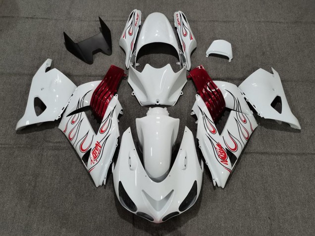 06-11 Weiß Rot Flamme ZX14R Motorrad Verkleidung