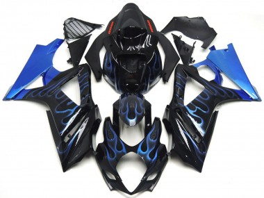07-08 Benutzerdefiniertes Blau & Schwarz Flame GSXR 1000 Motorrad Verkleidung