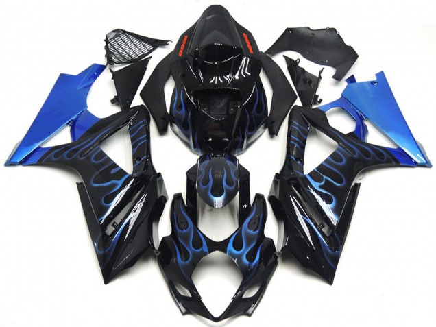 07-08 Benutzerdefiniertes Blau & Schwarz Flame GSXR 1000 Motorrad Verkleidung