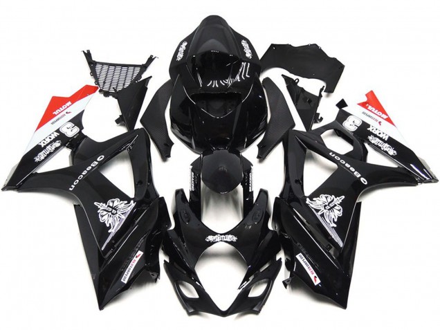 07-08 Custom Schwarz Mit Einem Hauch Von Weiß & Rot GSXR 1000 Motorrad Verkleidung 07-08 Custom Schwarz Mit Einem Hauch Von Weiß & Rot GSXR 1000 Motorrad Verkleidung