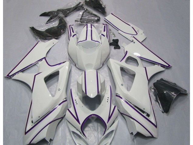 07-08 Glänzend Weißer Lila Nadelstreifen GSXR 1000 Motorrad Verkleidung 07-08 Glänzend Weißer Lila Nadelstreifen GSXR 1000 Motorrad Verkleidung