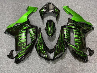 07-08 Schwarz Glänzend & Grün Flame ZX6R Motorrad Verkleidung