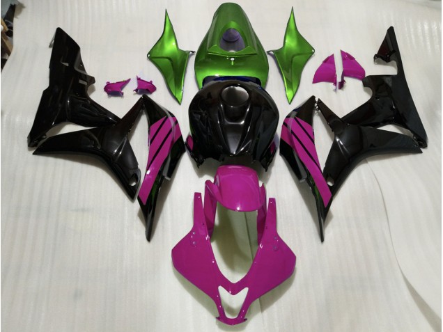 07-08 Schwarz Glänzend & Rosa & Grüne Akzente CBR600RR Motorrad Verkleidung