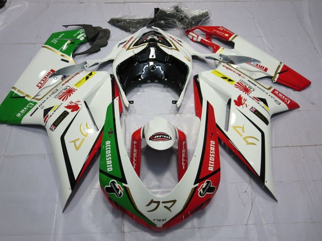07-14 77 Weiß Rot Grün Ducati 848 1098 1198 Motorrad Verkleidung 07-14 77 Weiß Rot Grün Ducati 848 1098 1198 Motorrad Verkleidung