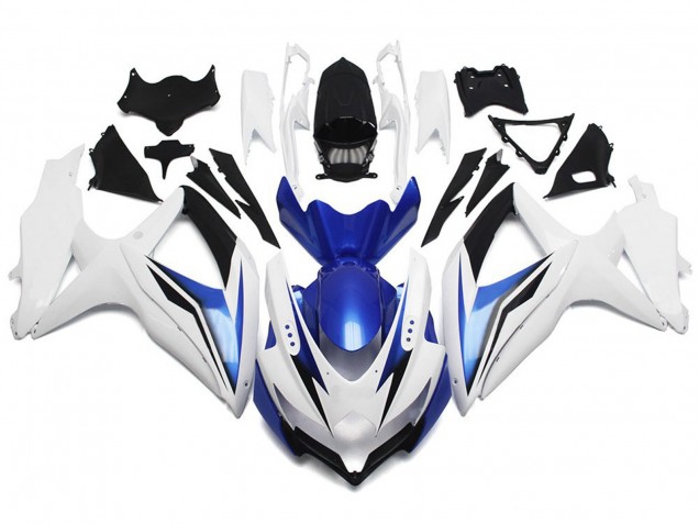08-10 Glänzend Weiß Mit Silber & Blau GSXR 600-750 Motorrad Verkleidung