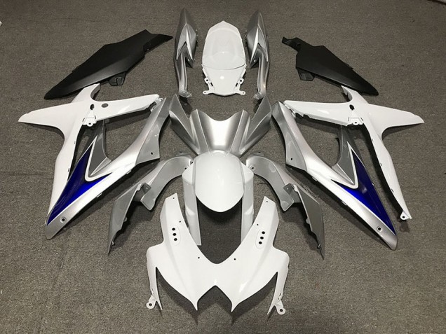 08-10 Glänzend Weiß Mit Silber & Blau Matt Schwarz Unten GSXR 600-750 Motorrad Verkleidung 08-10 Glänzend Weiß Mit Silber & Blau Matt Schwarz Unten GSXR 600-750 Motorrad Verkleidung