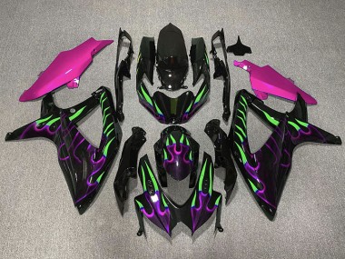 08-10 Lila & Grün Flamme GSXR 600-750 Motorrad Verkleidung