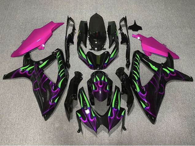 08-10 Lila & Grün Flamme GSXR 600-750 Motorrad Verkleidung 08-10 Lila & Grün Flamme GSXR 600-750 Motorrad Verkleidung