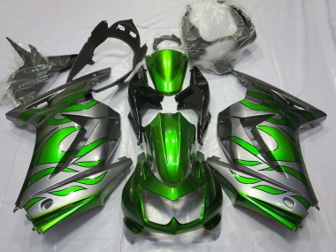 08-12 Grün & Silber Flamme Ninja 250 Motorrad Verkleidung