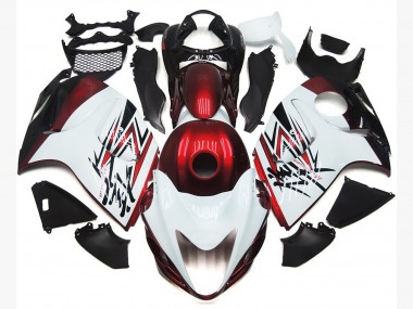 08-20 Glänzend Weiß Mit Tiefrotem Custom GSXR 1300 Motorrad Verkleidung