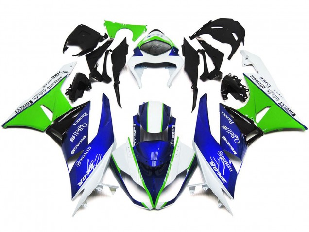 09-12 Tiefes Blau Grün & Weiß ZX6R Motorrad Verkleidung 09-12 Tiefes Blau Grün & Weiß ZX6R Motorrad Verkleidung
